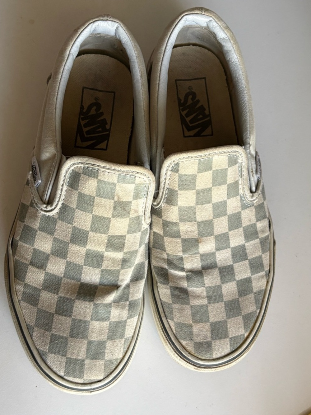 Vans Slip-On Checkerboard Shoes in Light Gray/blue & White